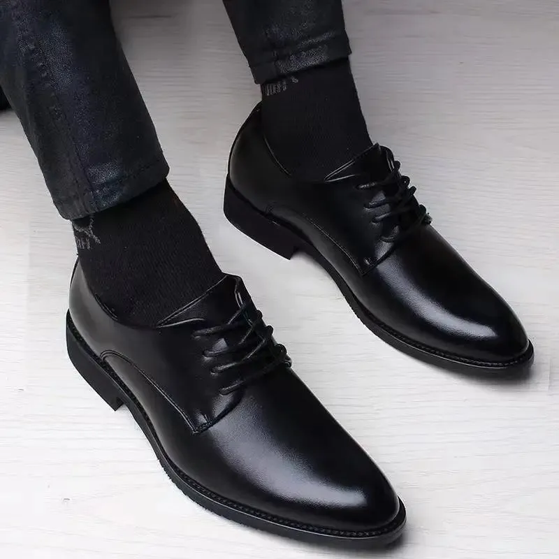 British Casual Business Formal Leather Shoes – Men’s Heightening Single Shoes, Casual Shoes for Suit, Spring and Autumn
