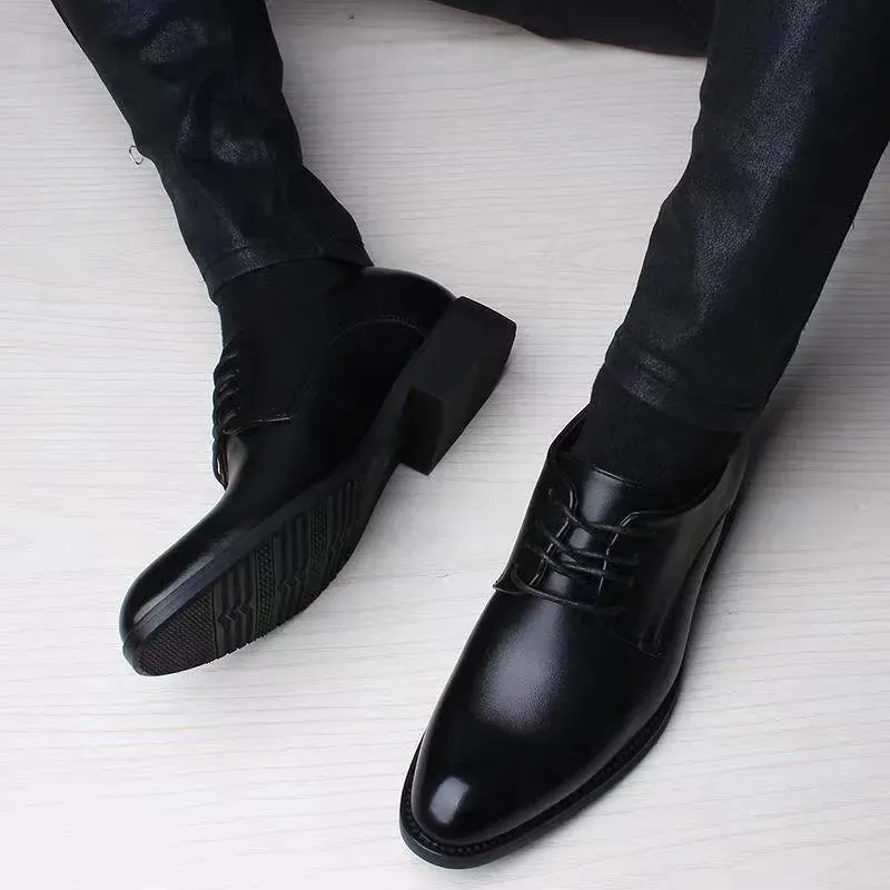 British Casual Business Formal Leather Shoes – Men’s Heightening Single Shoes, Casual Shoes for Suit, Spring and Autumn