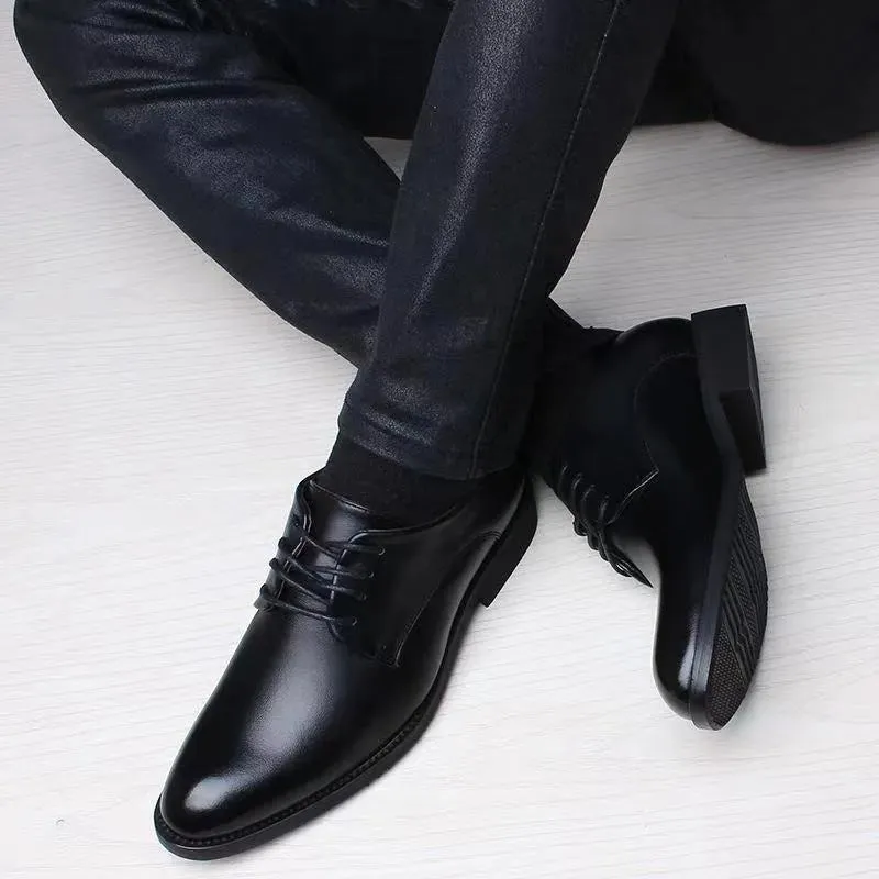 British Casual Business Formal Leather Shoes – Men’s Heightening Single Shoes, Casual Shoes for Suit, Spring and Autumn