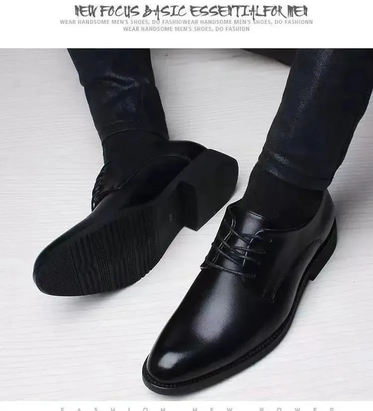 British Casual Business Formal Leather Shoes – Men’s Heightening Single Shoes, Casual Shoes for Suit, Spring and Autumn