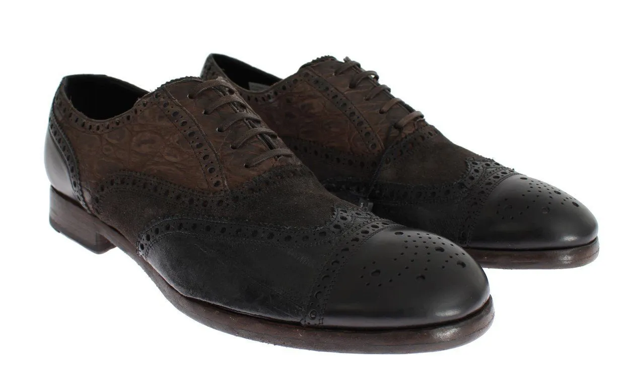 Brown Eelskin Caiman Crocodile Dress Shoes