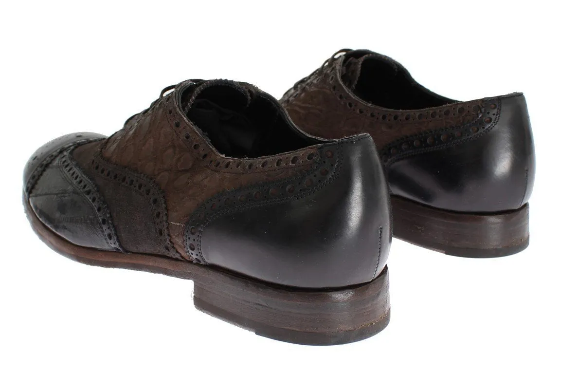 Brown Eelskin Caiman Crocodile Dress Shoes