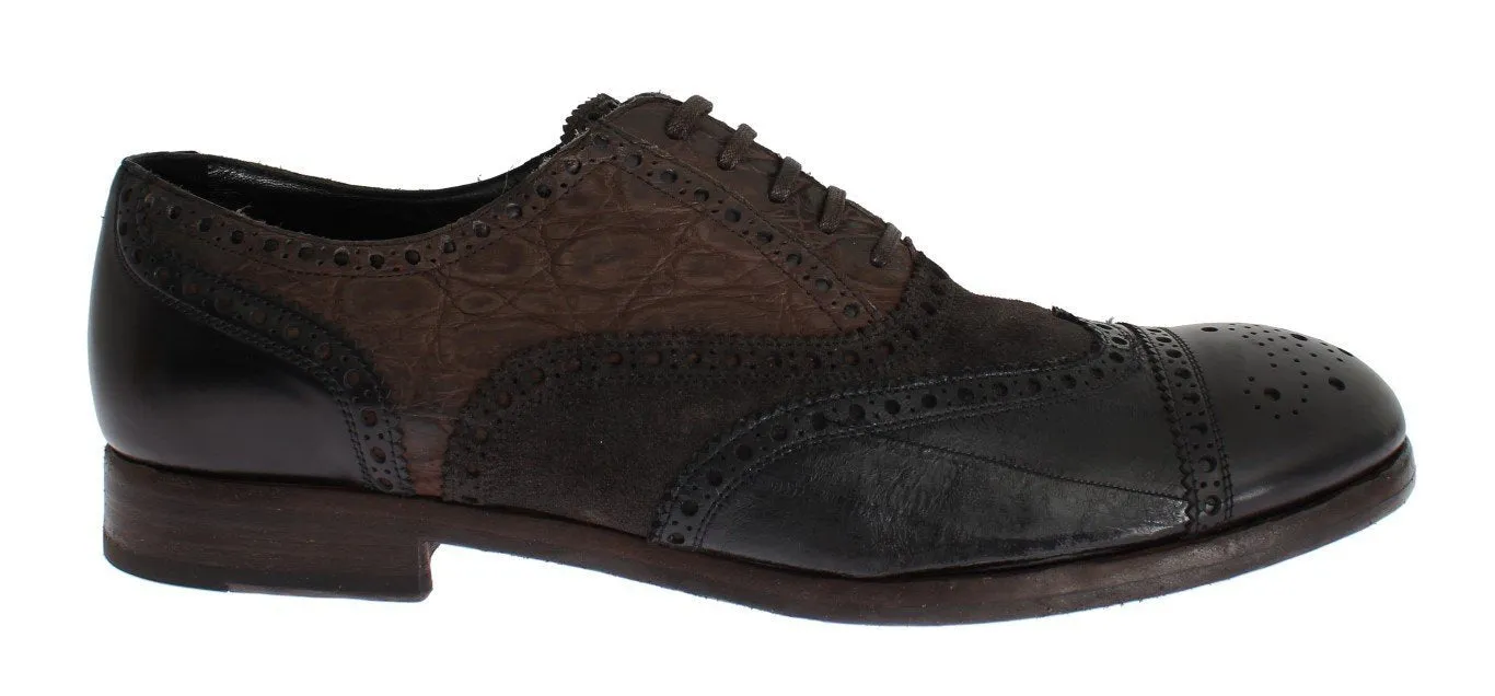 Brown Eelskin Caiman Crocodile Dress Shoes