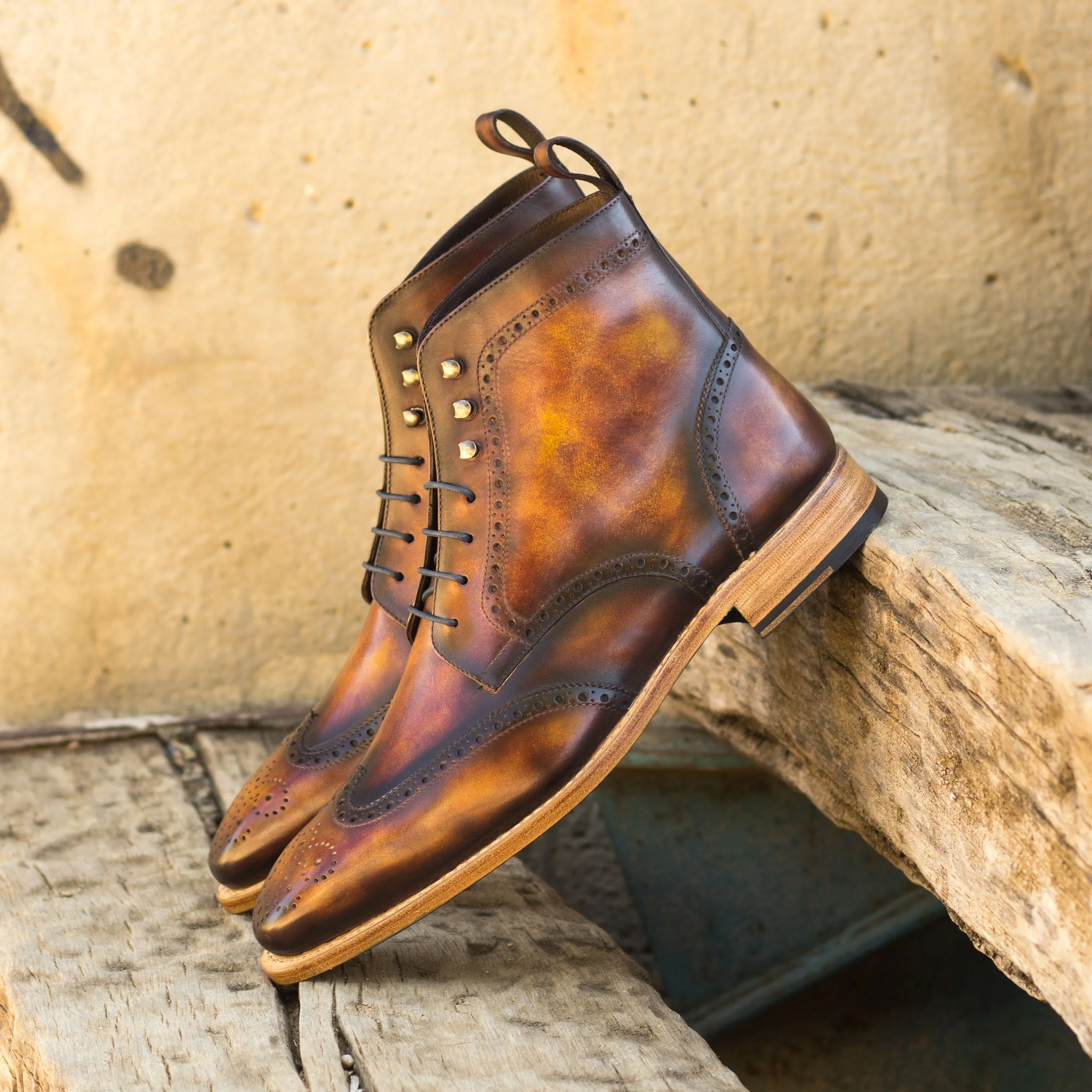 Brown Fire Museum Patina Brogue Boots