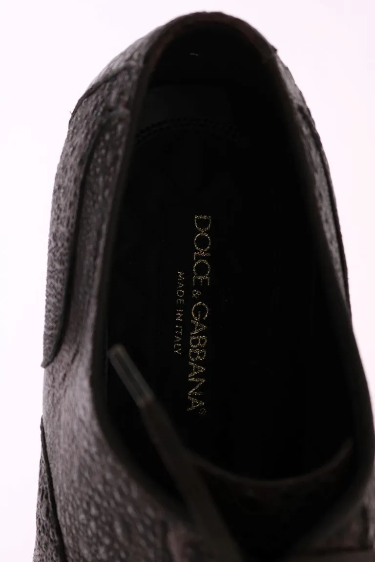 Brown Frog Skin Leather Derby Shoes