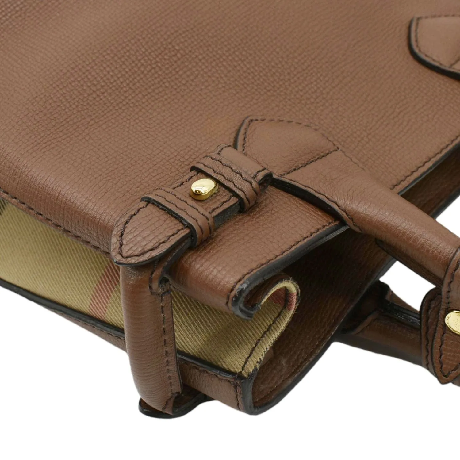 BURBERRY Banner Derby Leather Tote Shoulder Bag Tan