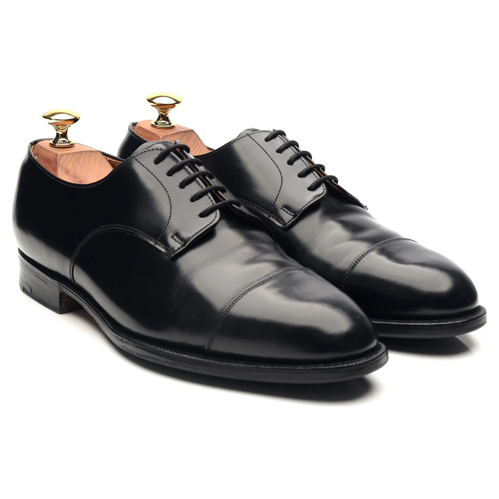 'Burford' Black Leather Cap Toe Derby UK 6 G