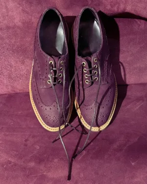 Burgundy Italian Nubuck Leather Brogue Wingtip Round Toe Goodyear Welted Oxfords - Formal Shoes