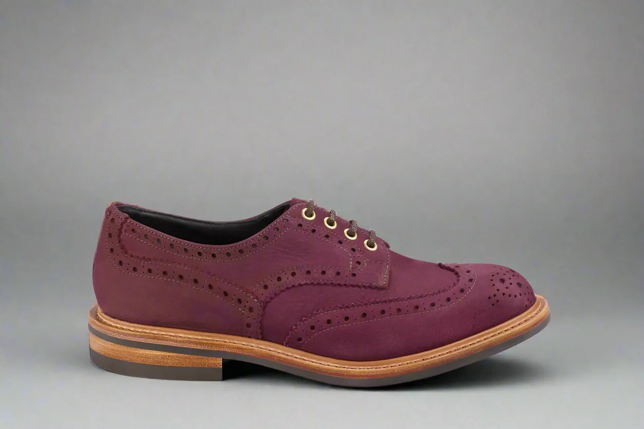 Burgundy Italian Nubuck Leather Brogue Wingtip Round Toe Goodyear Welted Oxfords - Formal Shoes