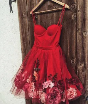 Burgundy tulle short prom dress, burgundy homecoming dress