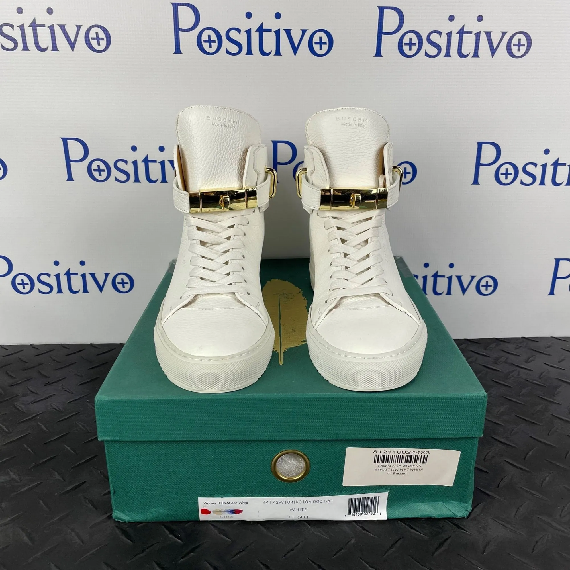 Buscemi Womens 100MM ALTA White Leather Sneakers Sample