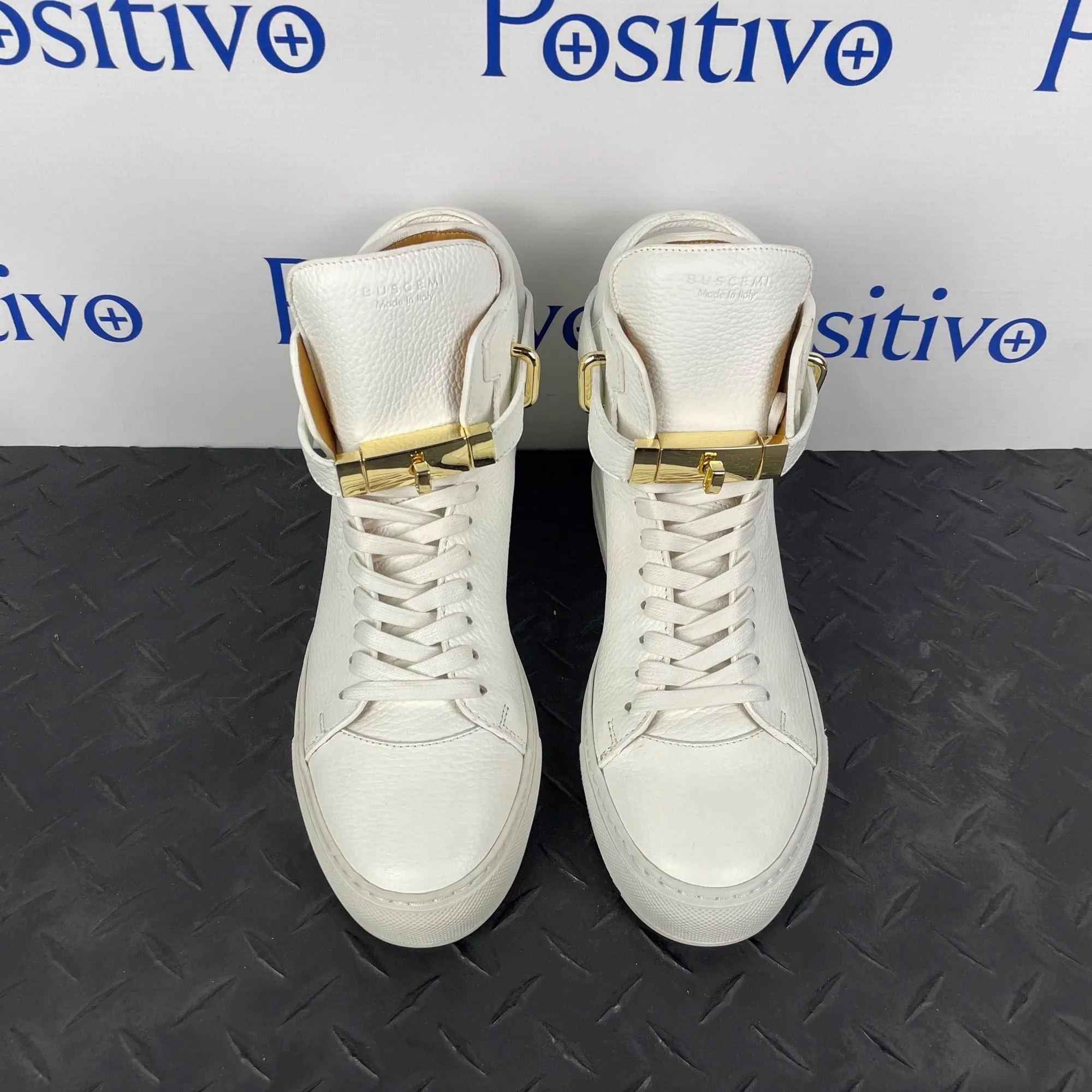 Buscemi Womens 100MM ALTA White Leather Sneakers Sample