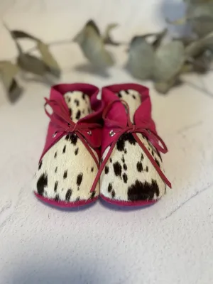 Button Bootie - Hot Pink Leather and Cowhide