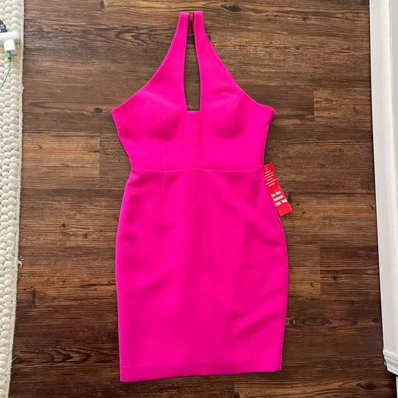 Calvin Klein Fuchsia Pink Plunge Front &amp; Back Dress Size 6 NWT