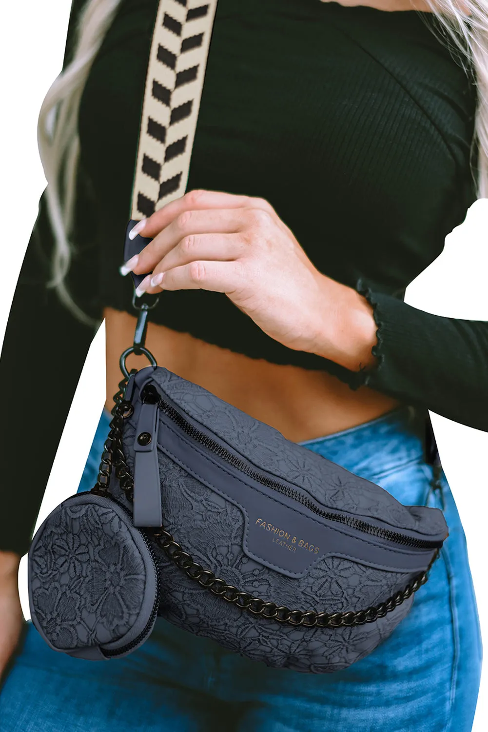 Camel Colorblock Strap Chain Shoulder Bag With Coin Purse