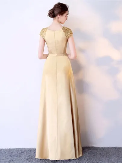 Cap Sleeves Appliques Crystal Sashes Evening Dress