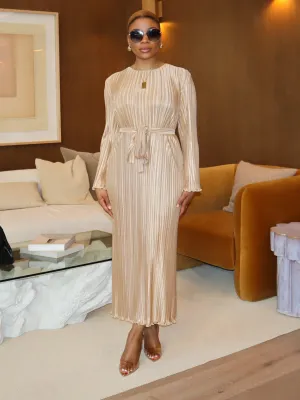 Carmen Pleated Dress (Gold)