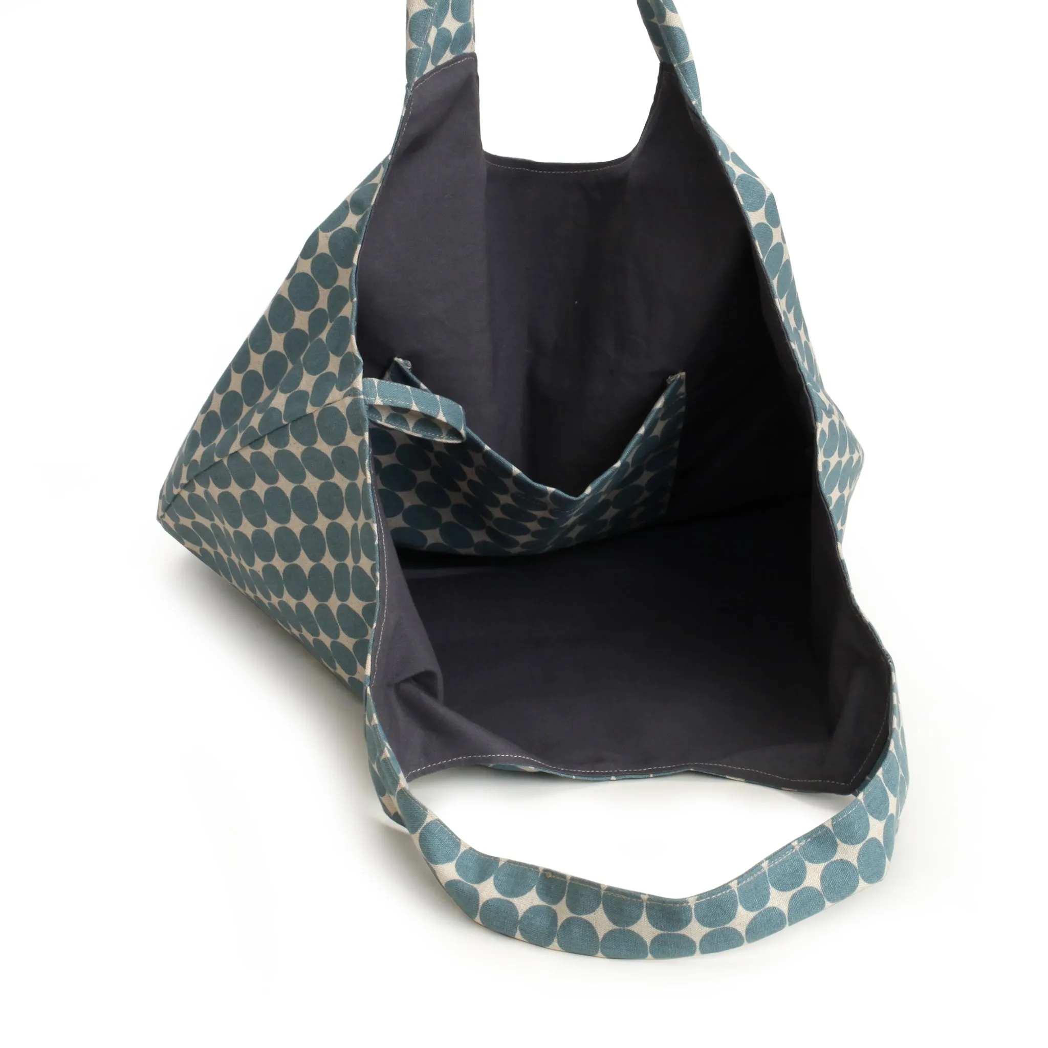 Casual Blue Dotted Handmade Cotton Bag with Pouch