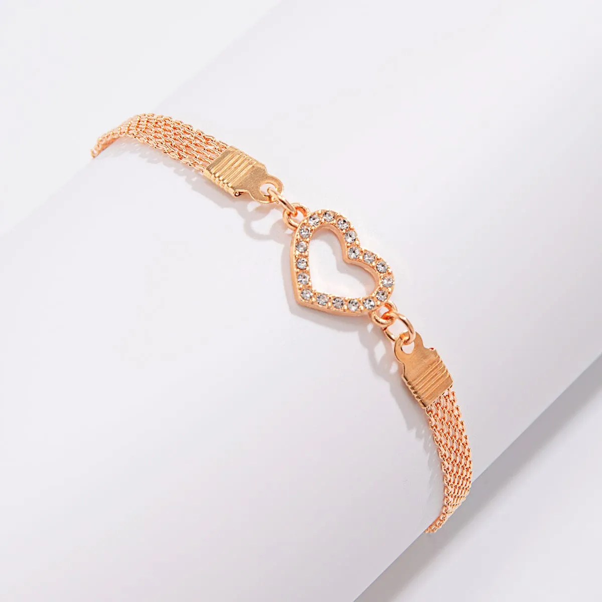 Casual Rhinstone Inlaid Heart Shaped Anklet