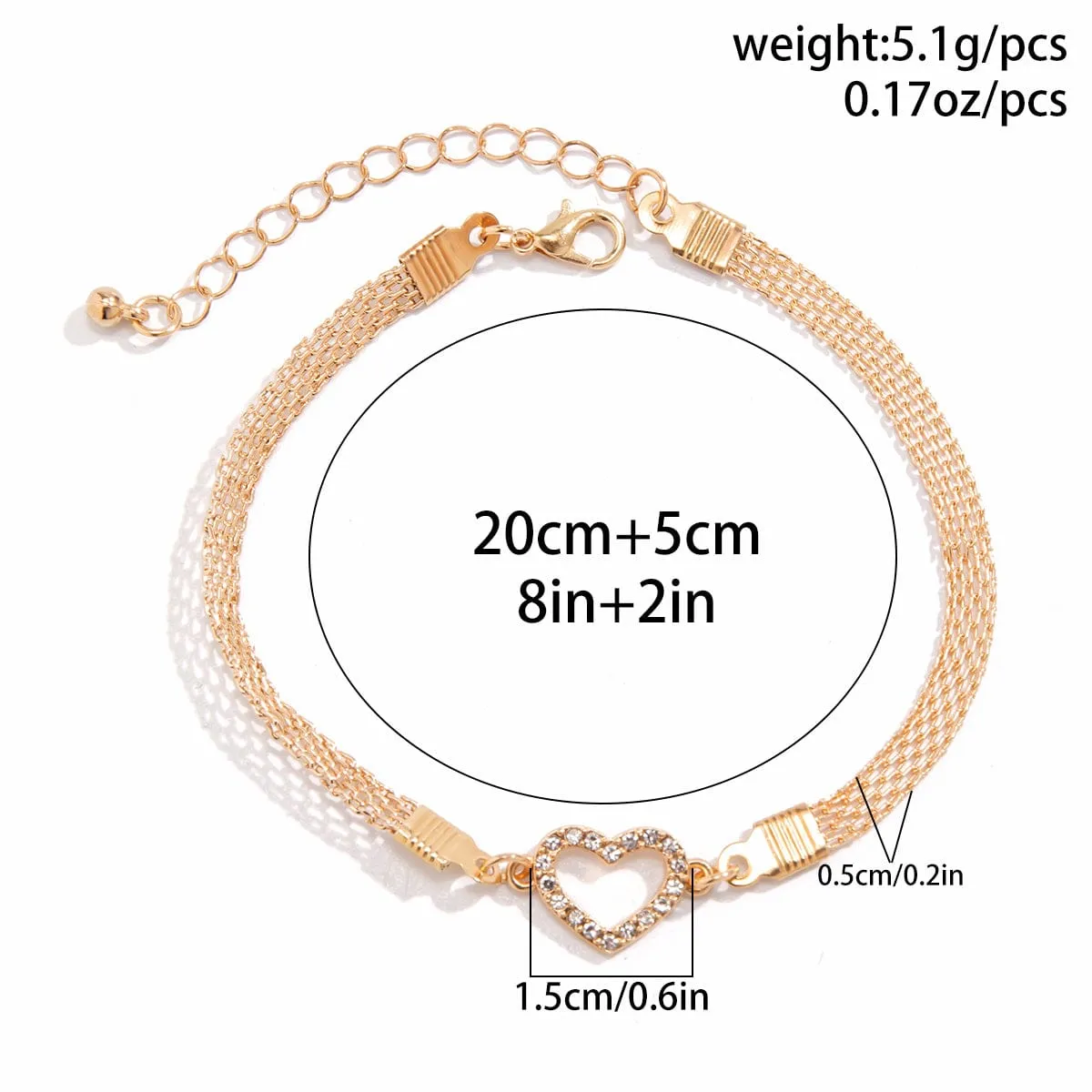 Casual Rhinstone Inlaid Heart Shaped Anklet