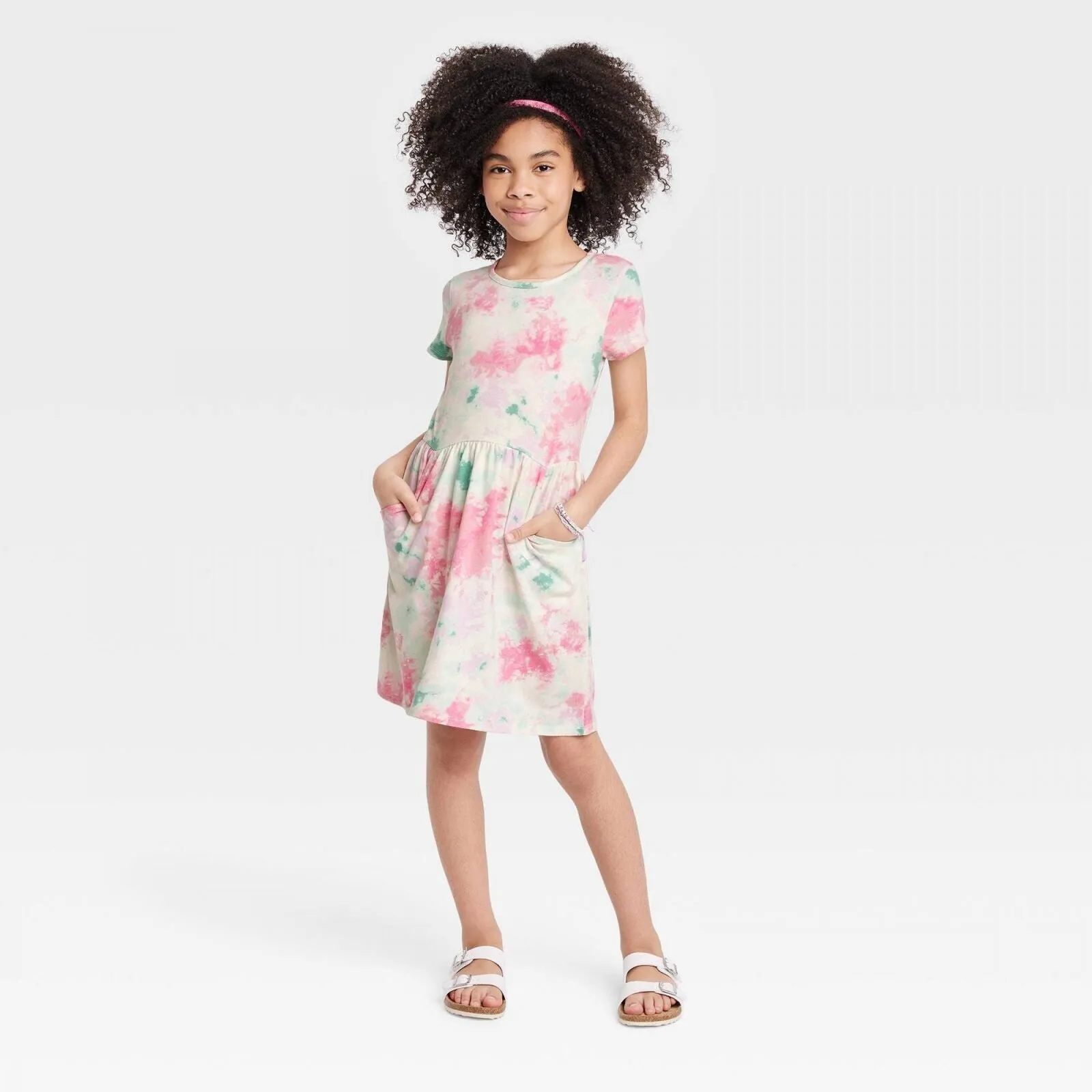Cat & Jack Girls' Printed Short Sleeve Knit Dress 5EZ9L