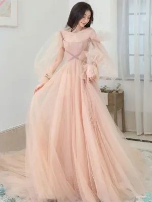 Champagne A line long prom dress champagne long formal dress
