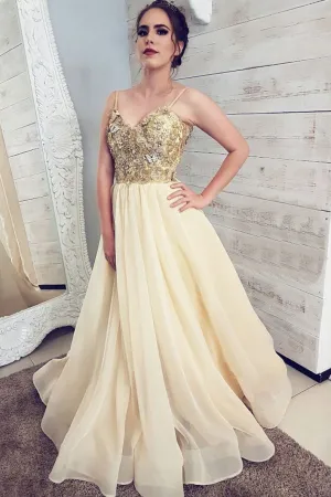 Champagne lace sweetheart long prom dress, evening dress