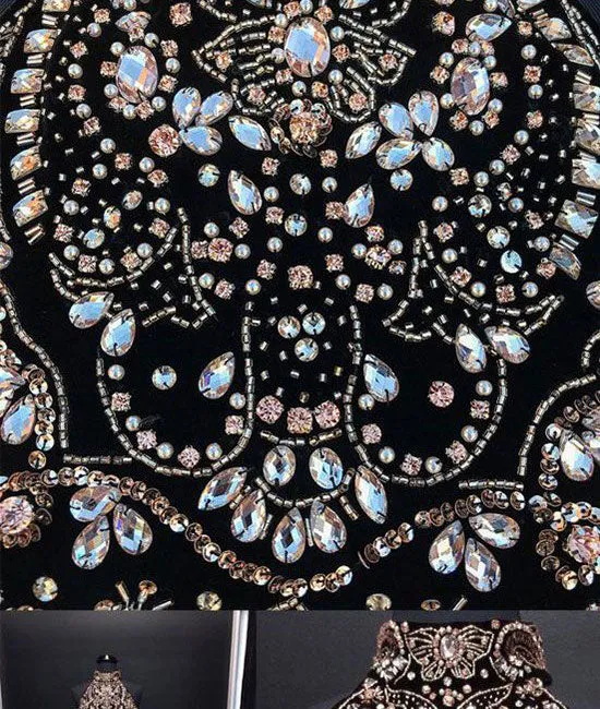Champagne two pieces beads long prom dress, evening dresses