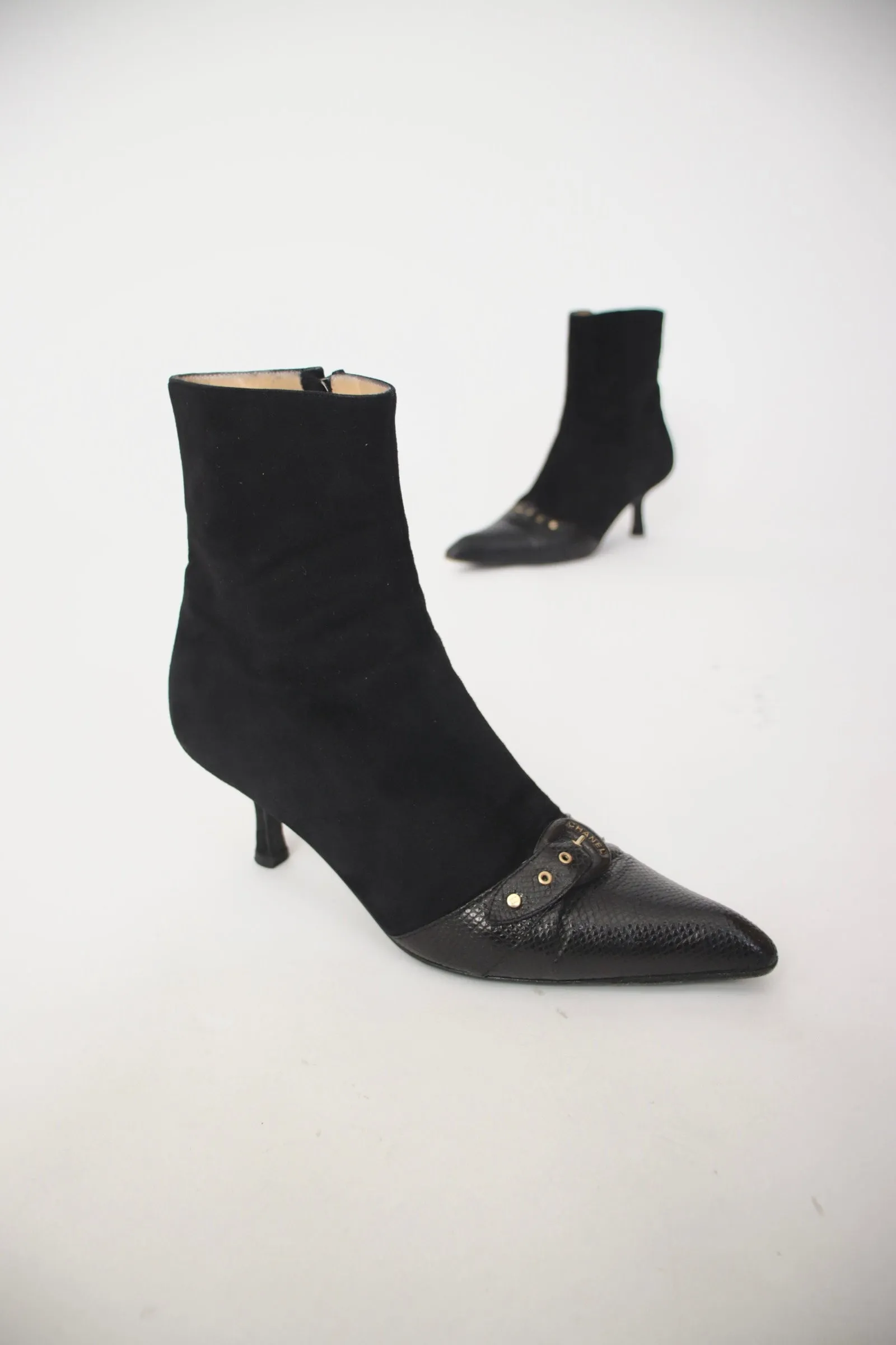 Chanel Suede Buckle Boots