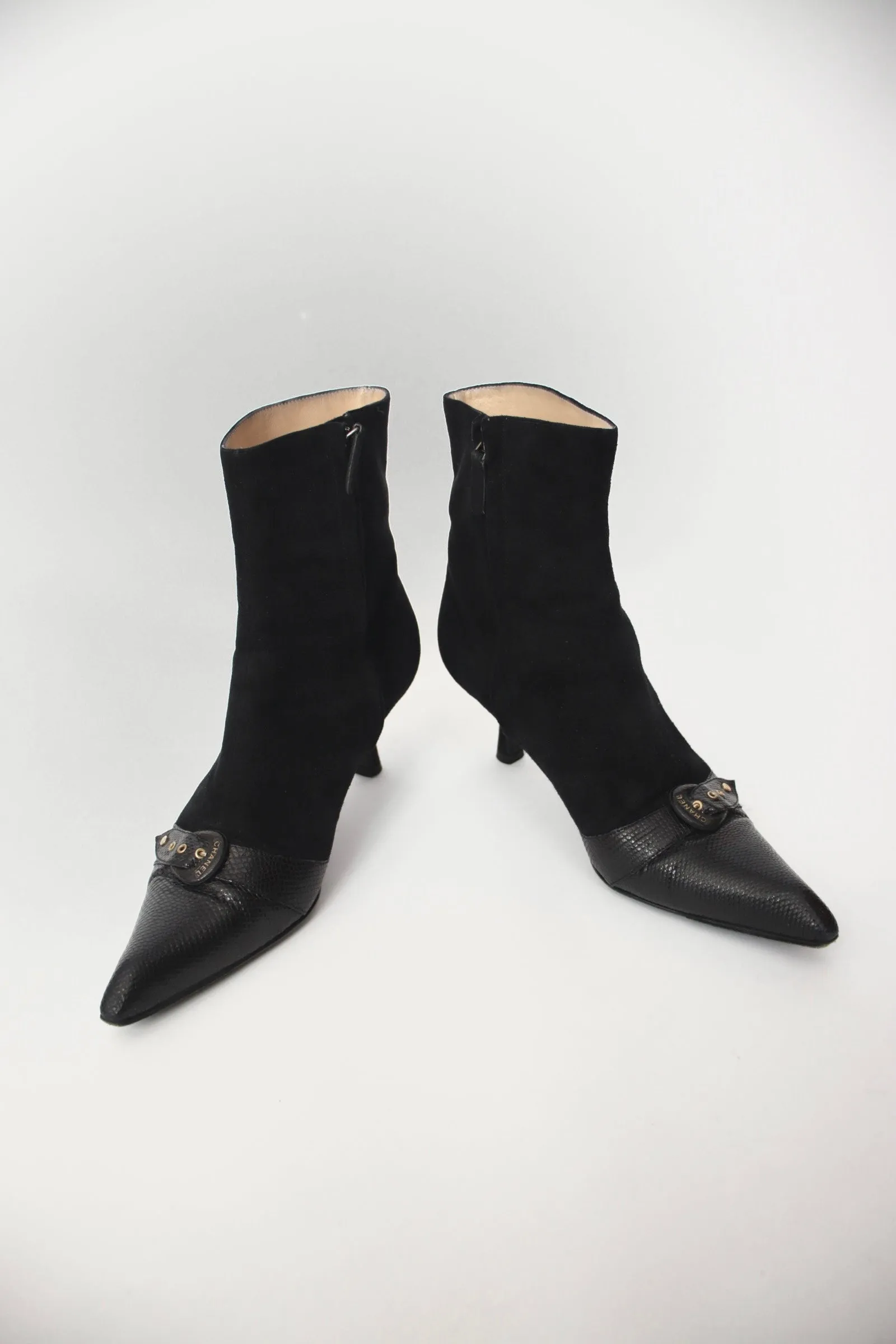 Chanel Suede Buckle Boots