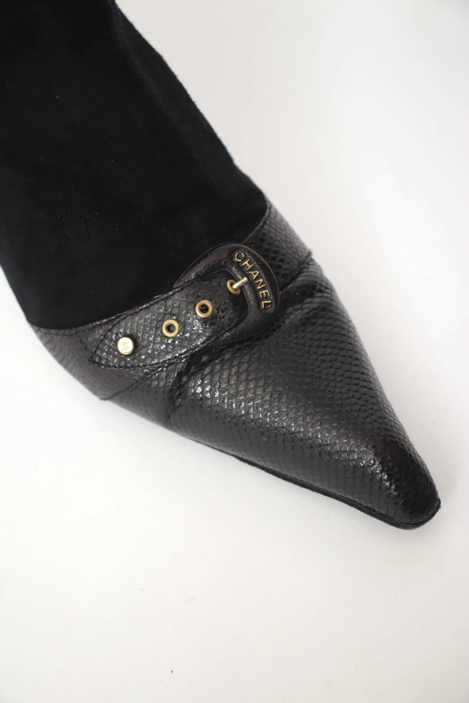 Chanel Suede Buckle Boots