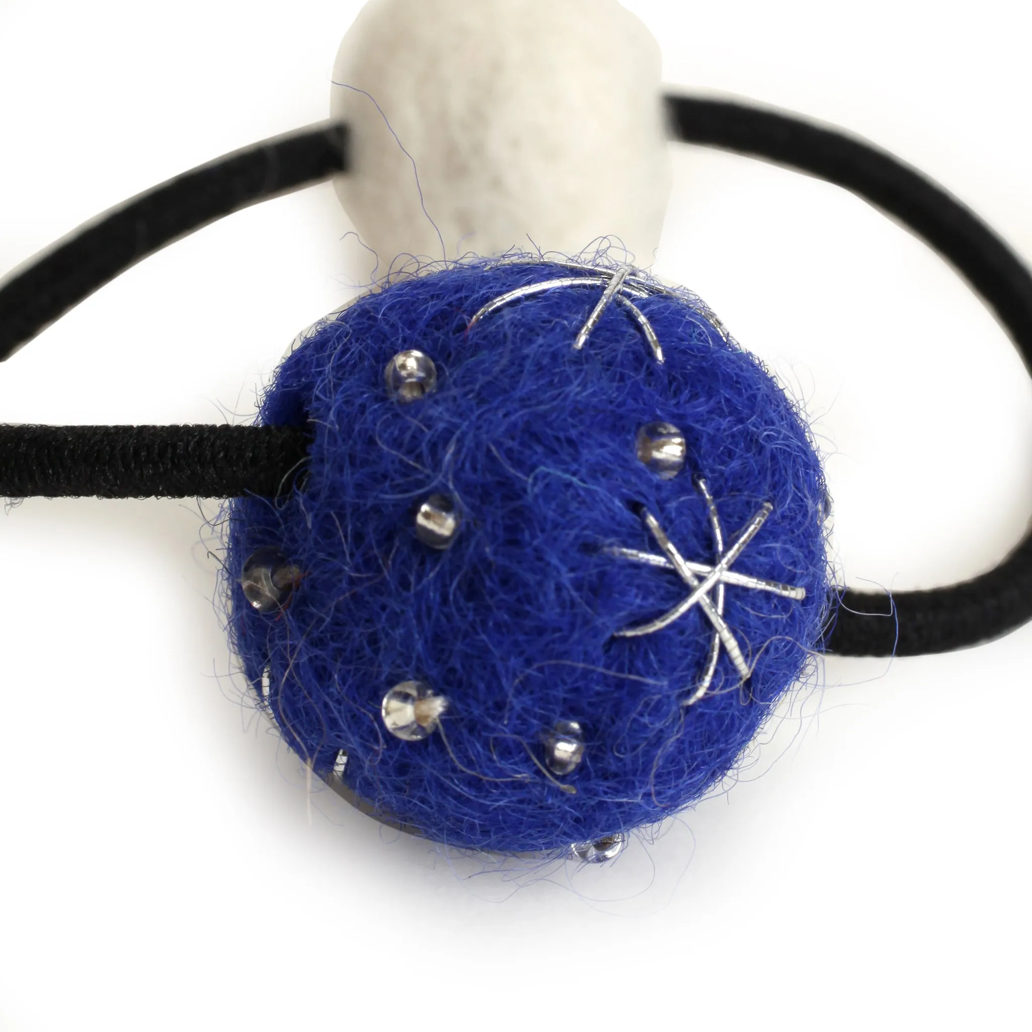 Charming Blue and White Pom-Pom Hair Elastic