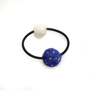 Charming Blue and White Pom-Pom Hair Elastic