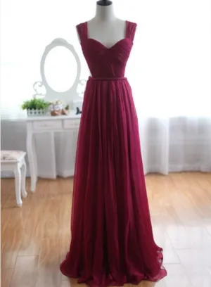 Charming Burgundy Chiffon Long Formal Dress,Pretty Party Dress, Formal Dress