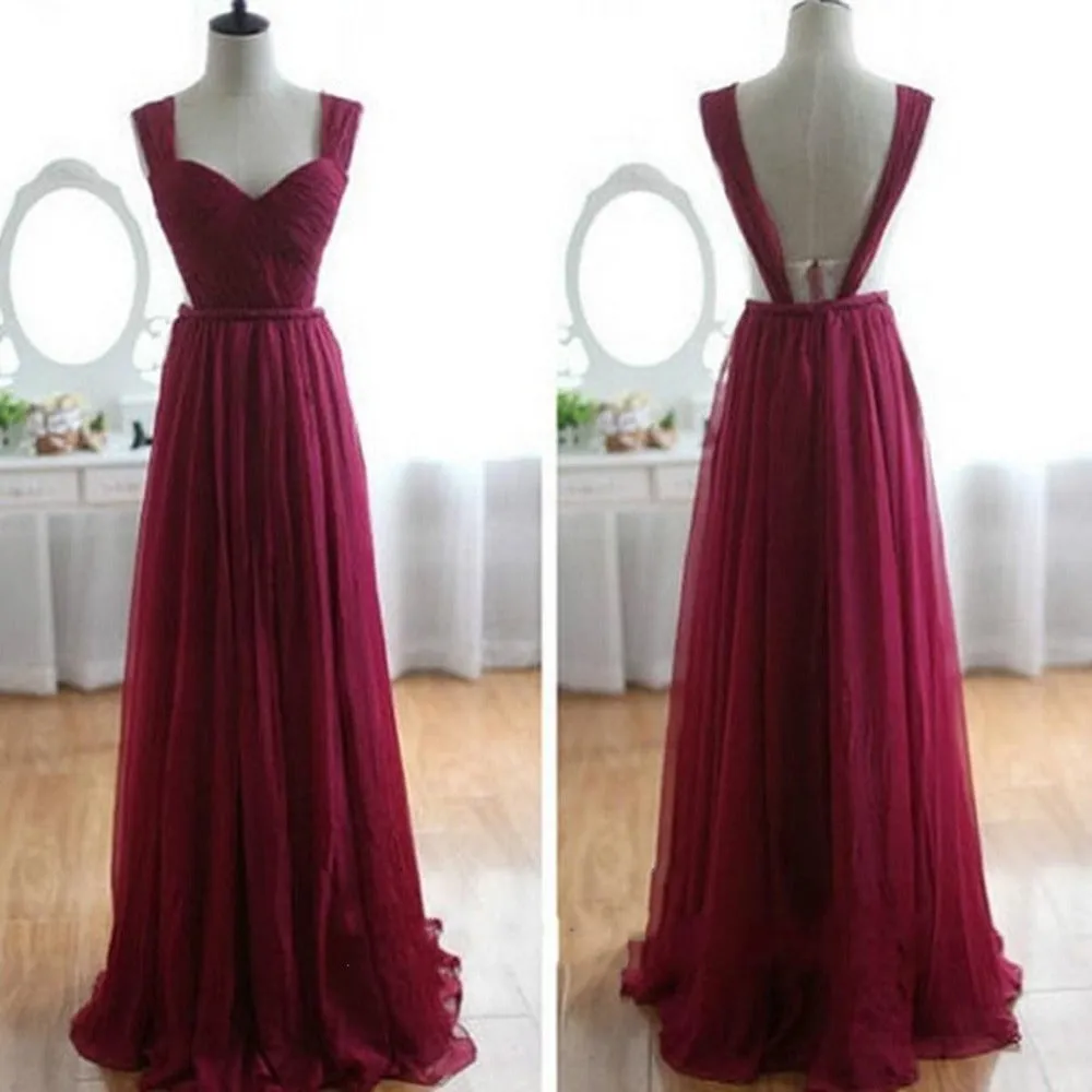 Charming Burgundy Chiffon Long Formal Dress,Pretty Party Dress, Formal Dress