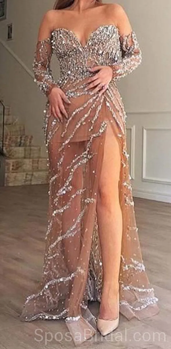 Charming Sequin Sparkly Stunning Mermaid Modest Long Formal Party Prom  Dresses, PD1210