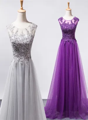 Charming Tulle Grey Party Dress Long, Tulle Bridesmaid Dress