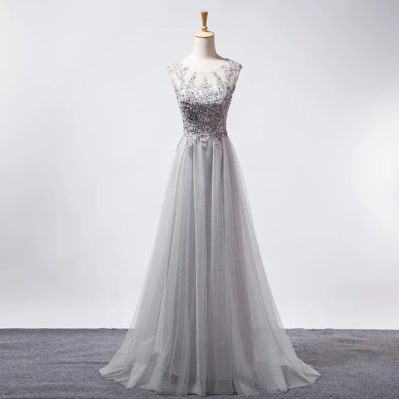 Charming Tulle Grey Party Dress Long, Tulle Bridesmaid Dress
