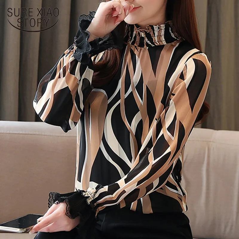Chiffon Lotus Leaf Collar Shirt Horn Sleeve Blouses
