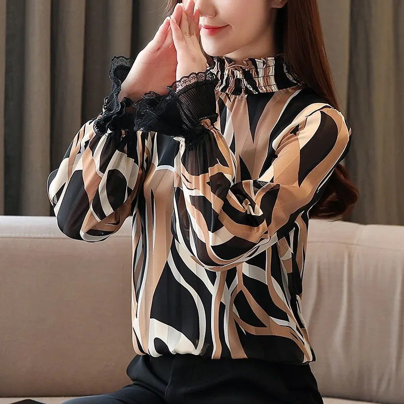 Chiffon Lotus Leaf Collar Shirt Horn Sleeve Blouses