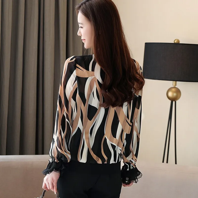 Chiffon Lotus Leaf Collar Shirt Horn Sleeve Blouses