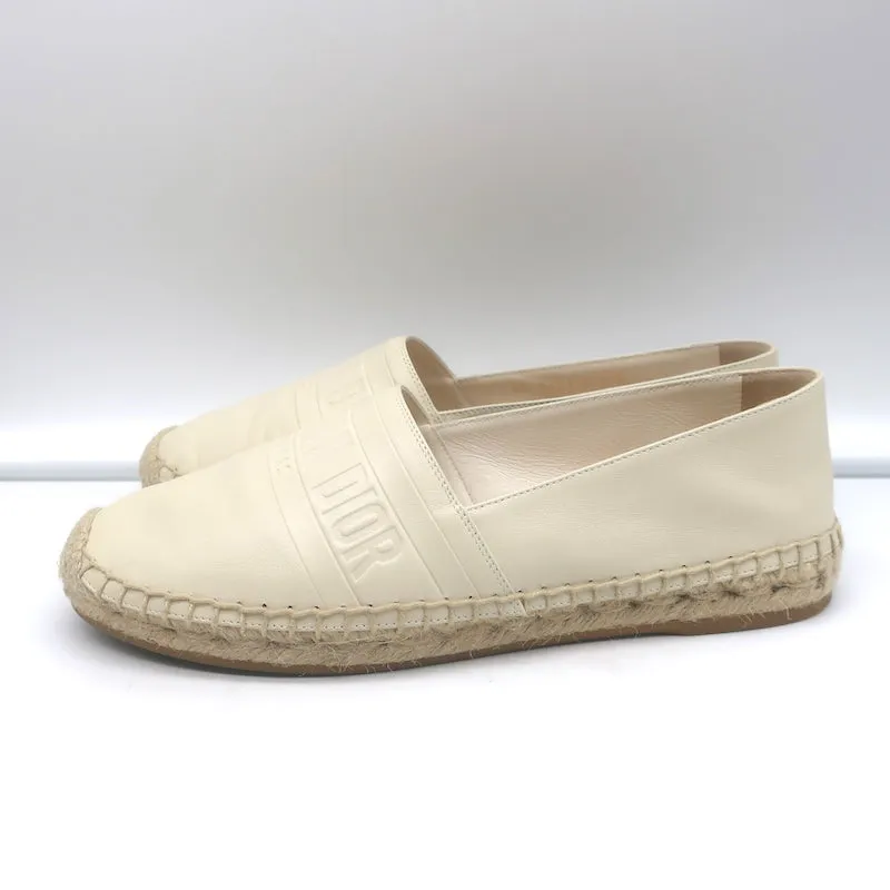 Christian Dior Granville Espadrilles Off-White Embossed Leather Size 37.5 D