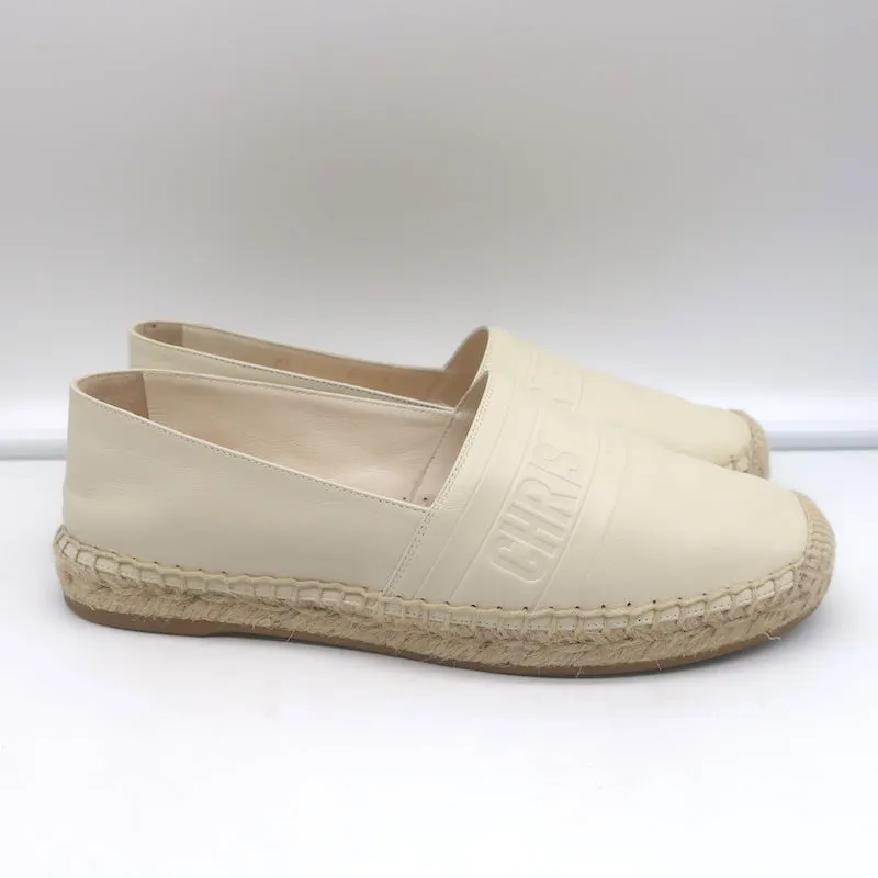 Christian Dior Granville Espadrilles Off-White Embossed Leather Size 37.5 D