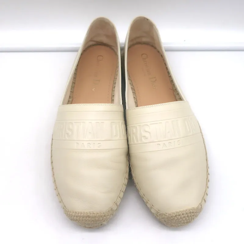 Christian Dior Granville Espadrilles Off-White Embossed Leather Size 37.5 D