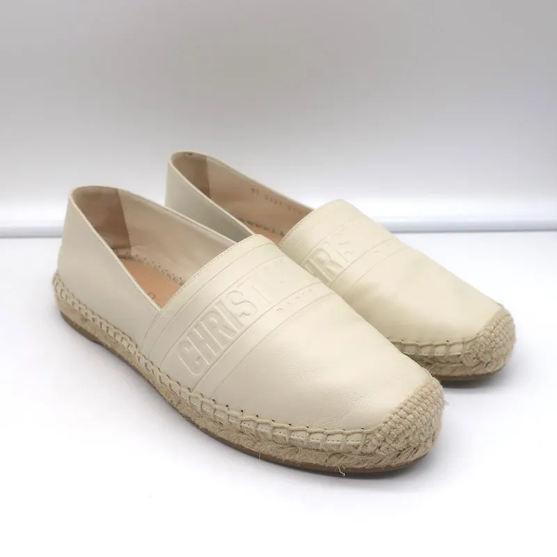 Christian Dior Granville Espadrilles Off-White Embossed Leather Size 37.5 D