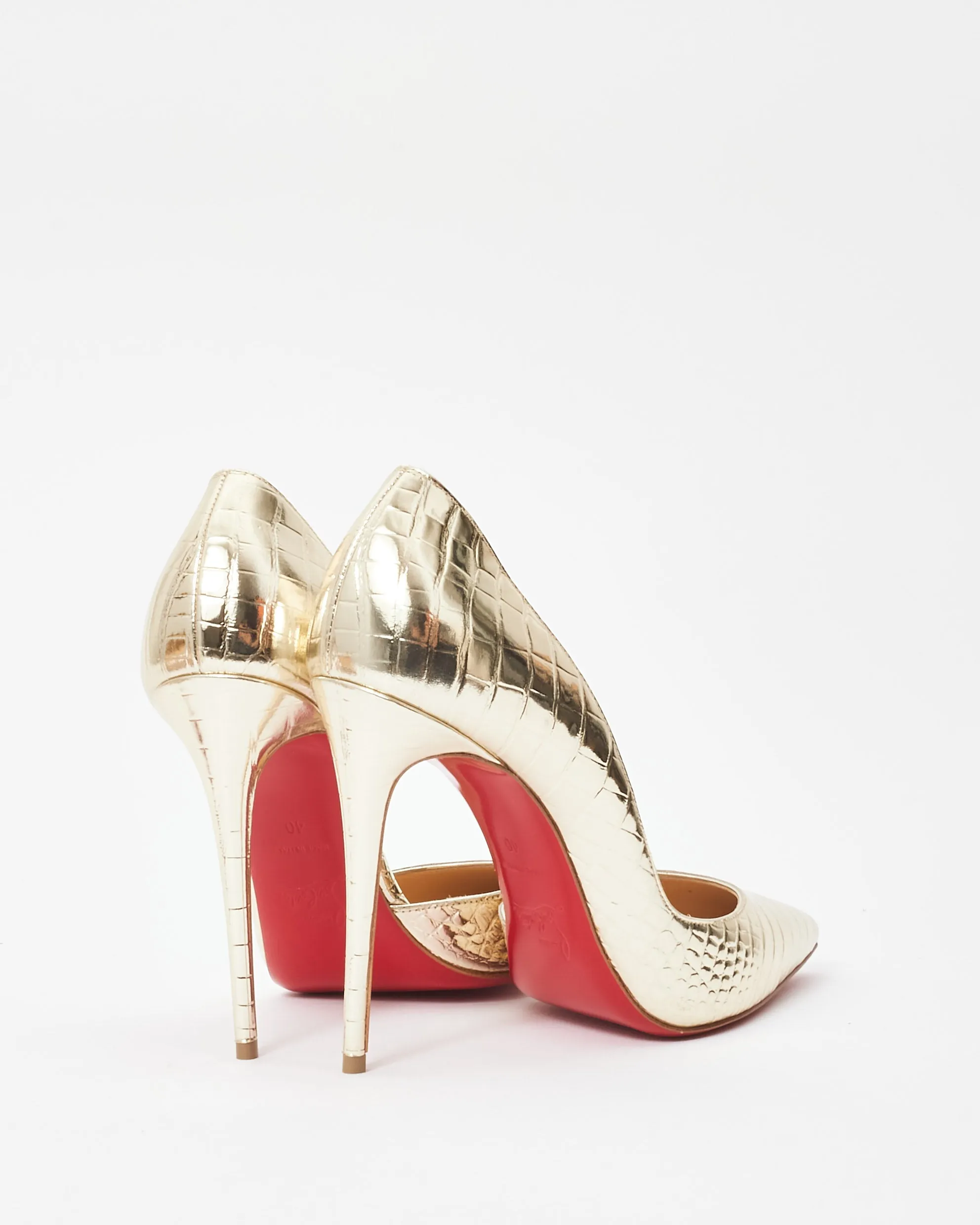 Christian Louboutin Gold Metallic Croc Embossed Iriza Pumps - 40