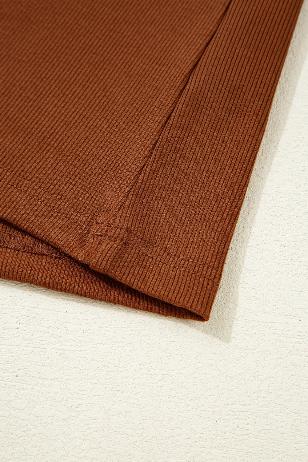Cinnamon Leather Ruffle Sleeve Patchwork Round Neck Blouse