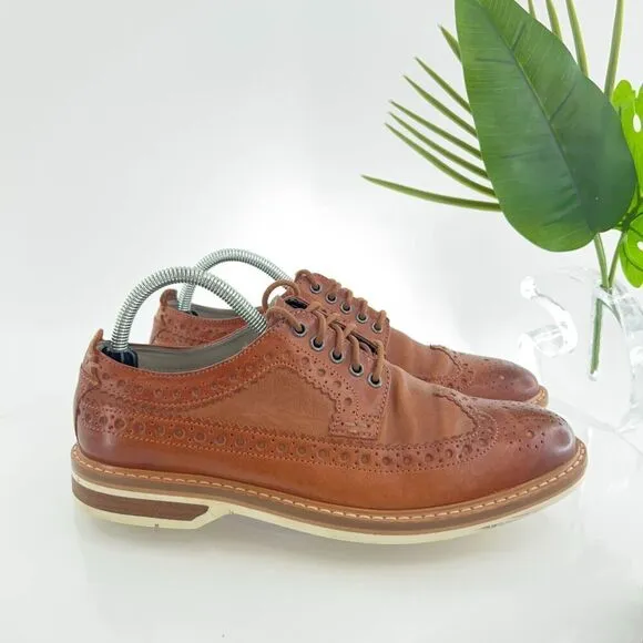 Clarks Mens Pitney Limit Loafer Size 7.5  Brown Wingtip Lace Up Leather Shoe