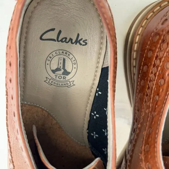 Clarks Mens Pitney Limit Loafer Size 7.5  Brown Wingtip Lace Up Leather Shoe