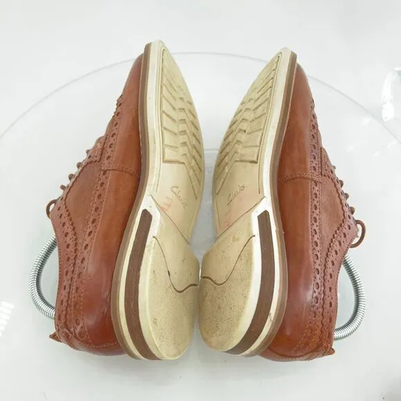 Clarks Mens Pitney Limit Loafer Size 7.5  Brown Wingtip Lace Up Leather Shoe